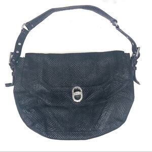 Aimee Kestenberg Snakeskin Textured Black Leather Shoulder Bag Slouchy Large